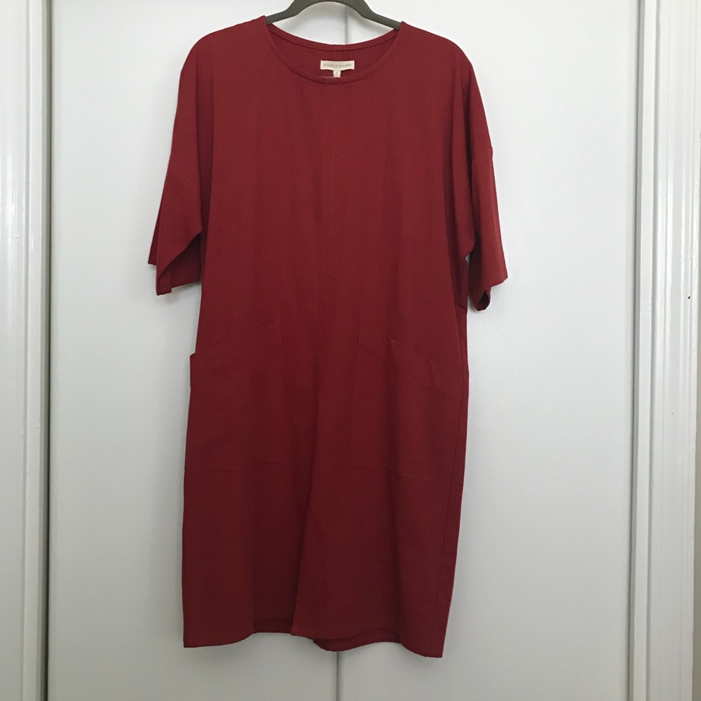 Micaela Greg Notch dress in scarlet cotton twill
